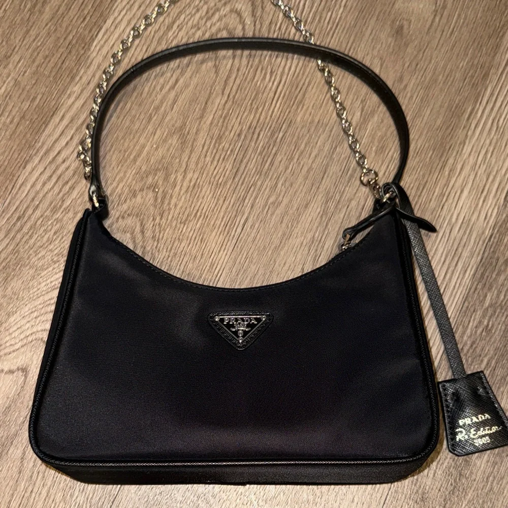 Prada Black Nylon Shoulder Bag with Chain Strap - Picture 1 of 7